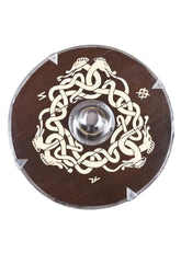 Bouclier anglo-saxon avec motif serpent et runes, 61 cm